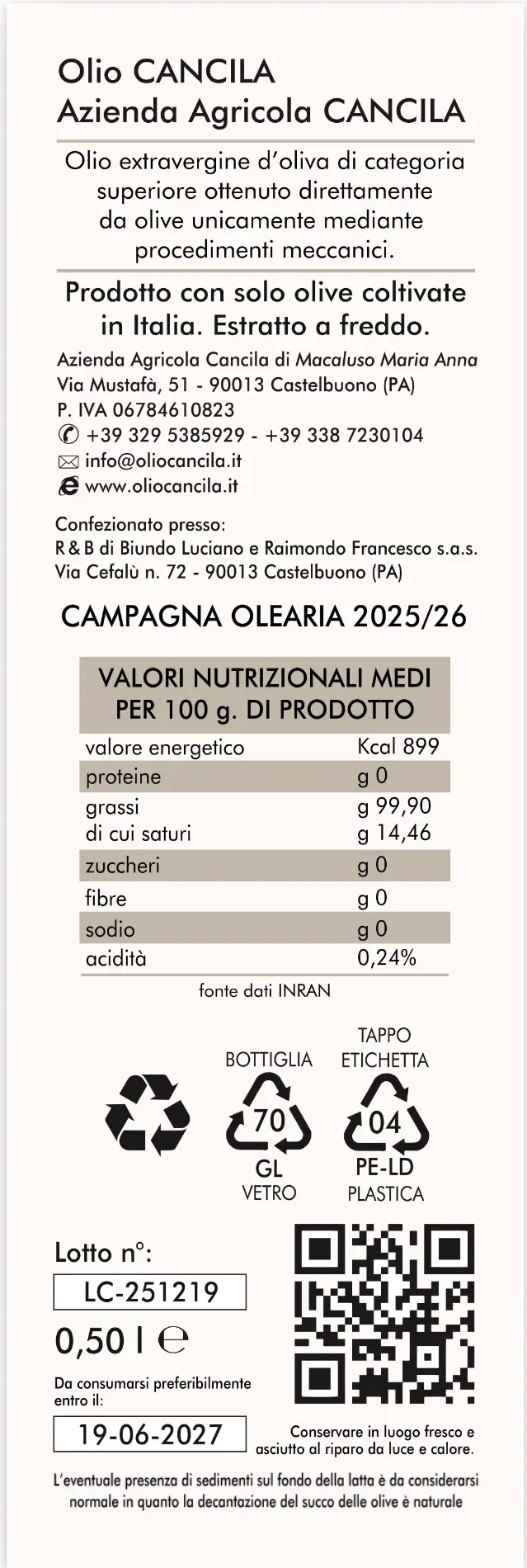Bottiglia 500ml Olio Extravergine di Oliva